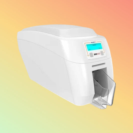 alt="Close-up of Magicard 300NEO ID card printer"